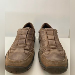 *ECCO Brown Weathered Distressed Leather & Suede Slip on Loafer Shoes